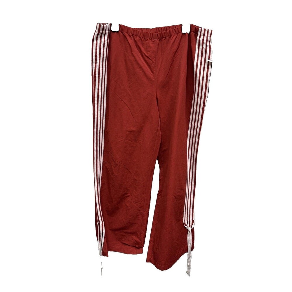 CALI 1850 Women Red White Stripe Elastic Waist Pants Cotton Nylon XL New Pockets